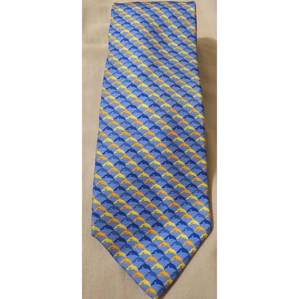 J. MCLAUGHLIN Blue Dolphin geometric Silk Tie ITALY